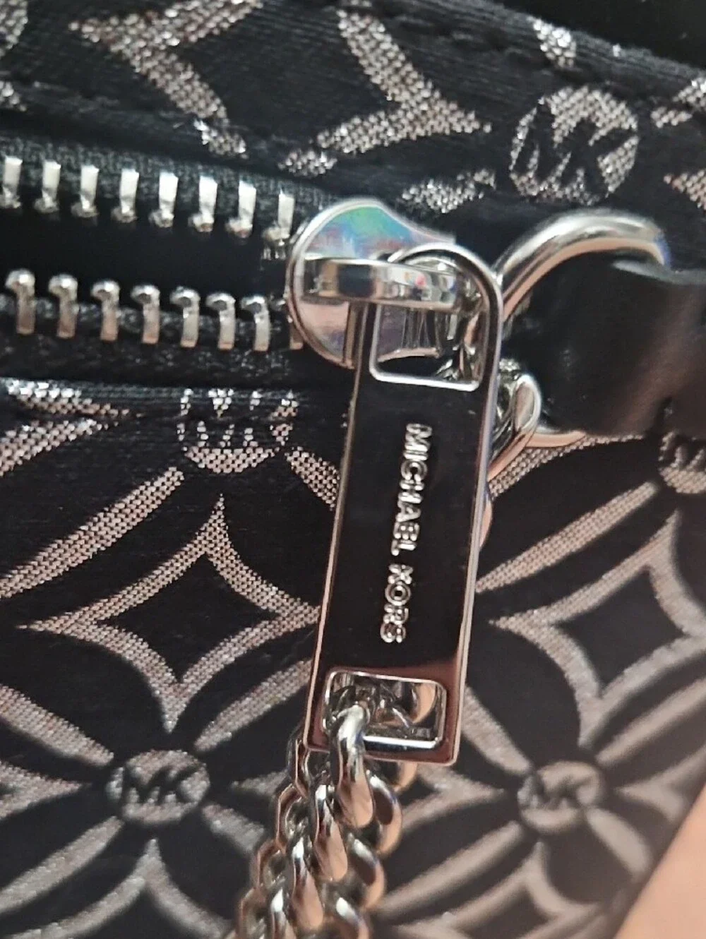 Michael Kors Black and White Geometric Signature Crossbody